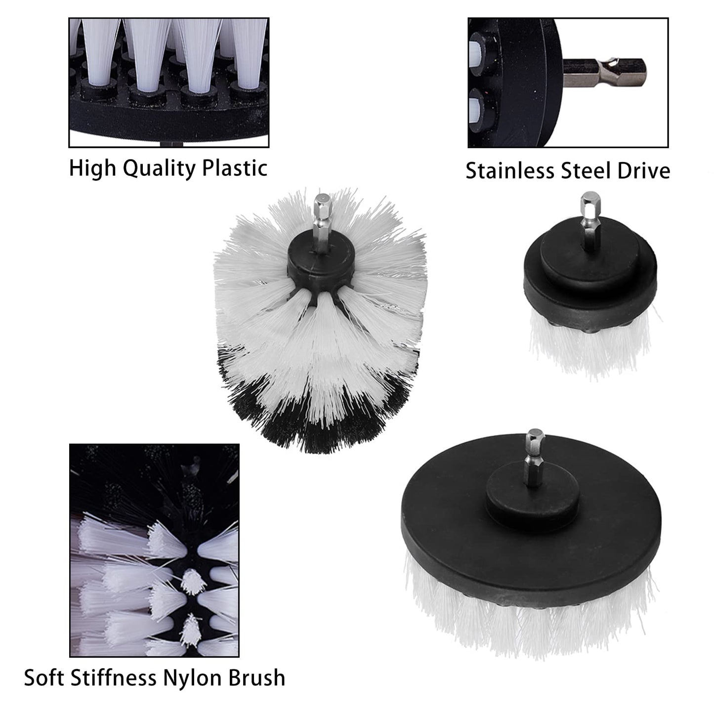 Drill Brush 3pc Set - White (Soft)